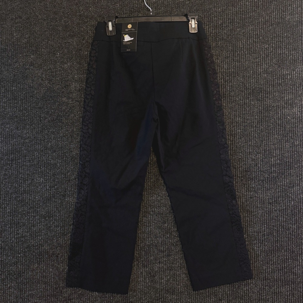 JM Collection Crop Pants Women S Black Lace Side Panel - Picture 2 of 9